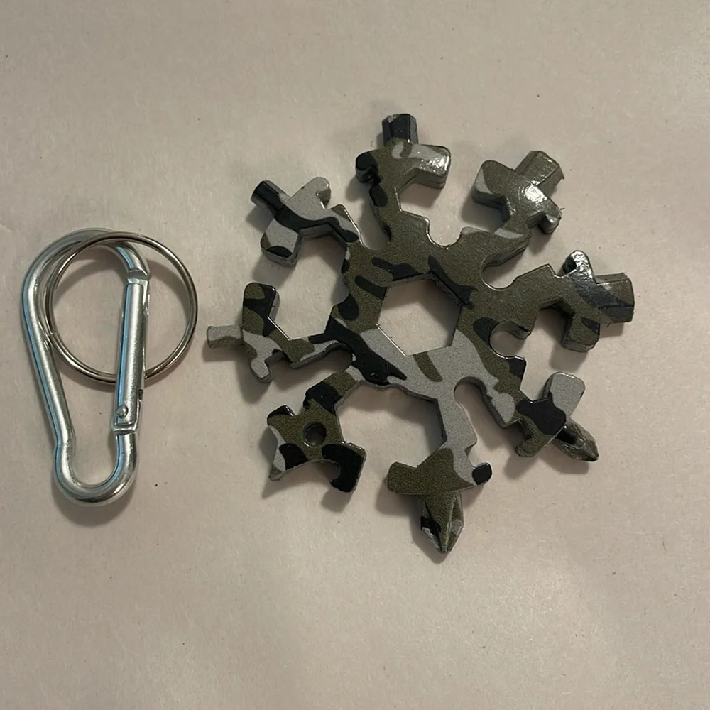 18-in-1 Snowflake Multitool Stainless Steel Multi-Tool Key Ring Carabiner Clip